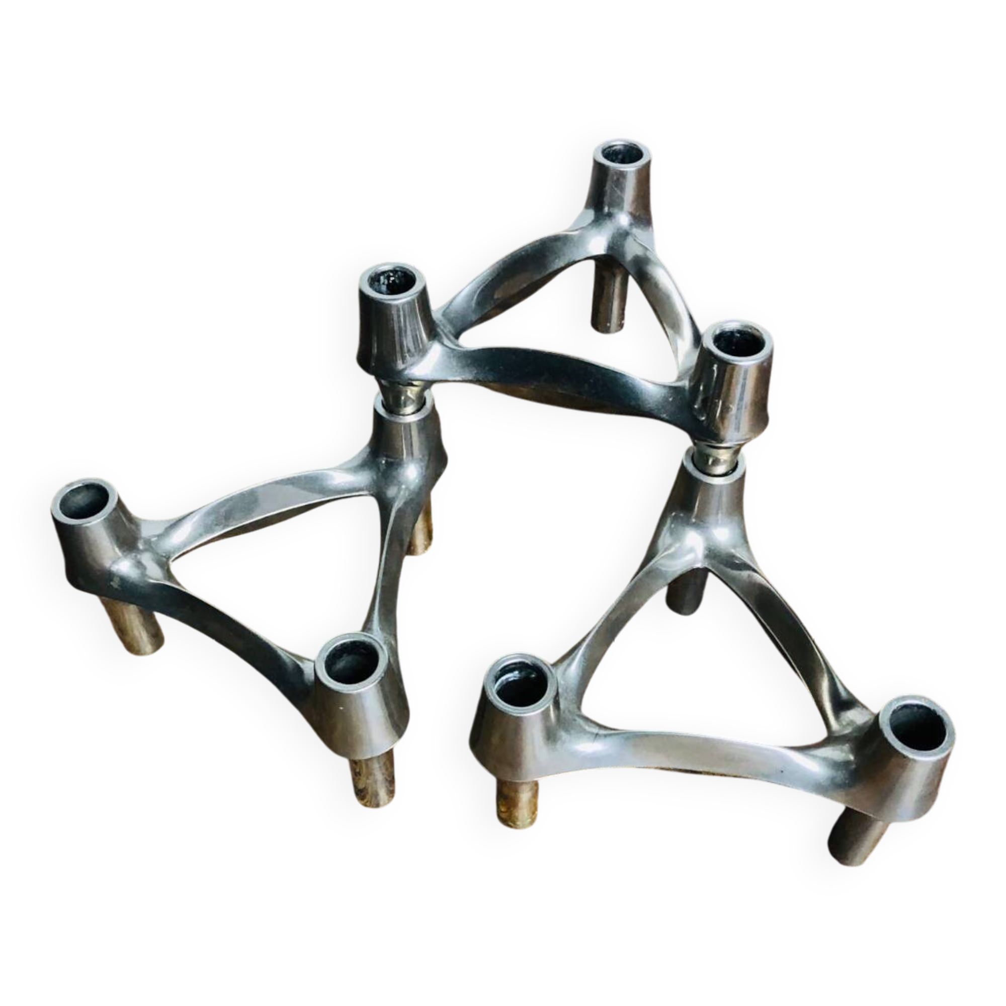 Chrome metal candle holders. Set of 3.