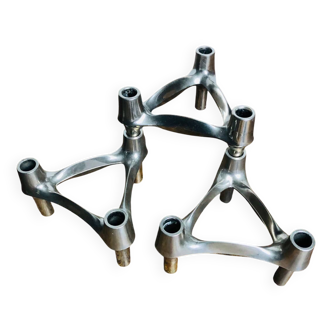 Chrome metal candle holders. Set of 3.