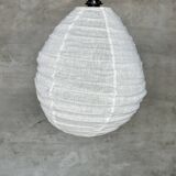 Small Japanese-style natural rattan and linen pendant light in the shape of a drop H40 D35