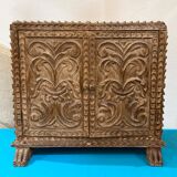 Travel cabinet with multiple drawers in carved wood early 20 th