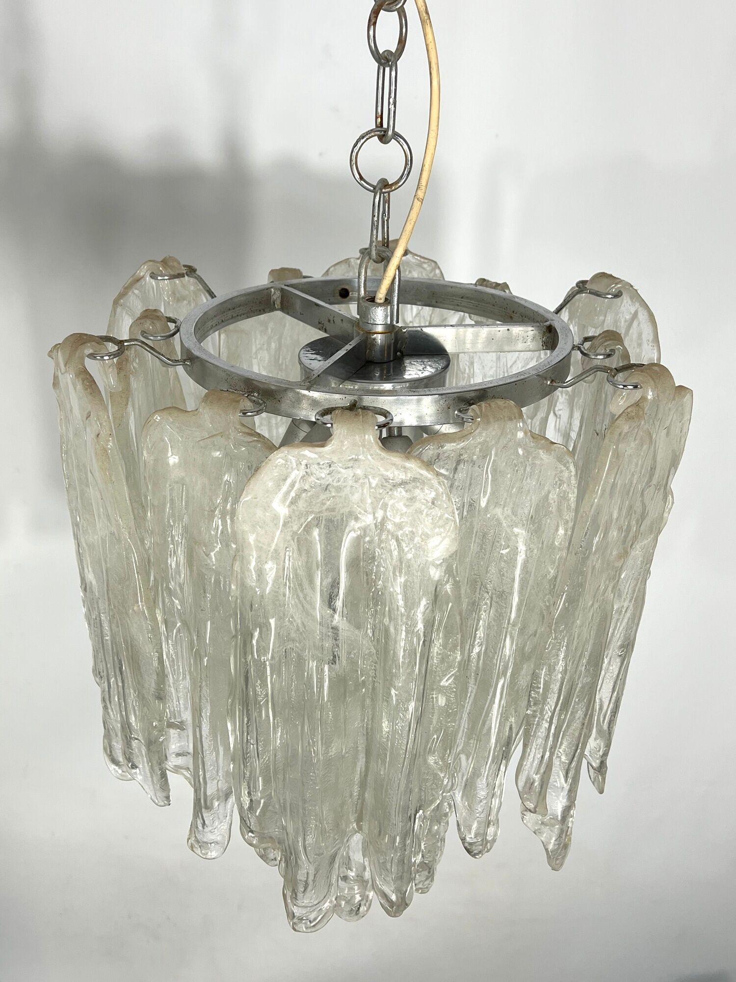 Mazzega Ice glass, pair of vintage murano chandeliers from 70s