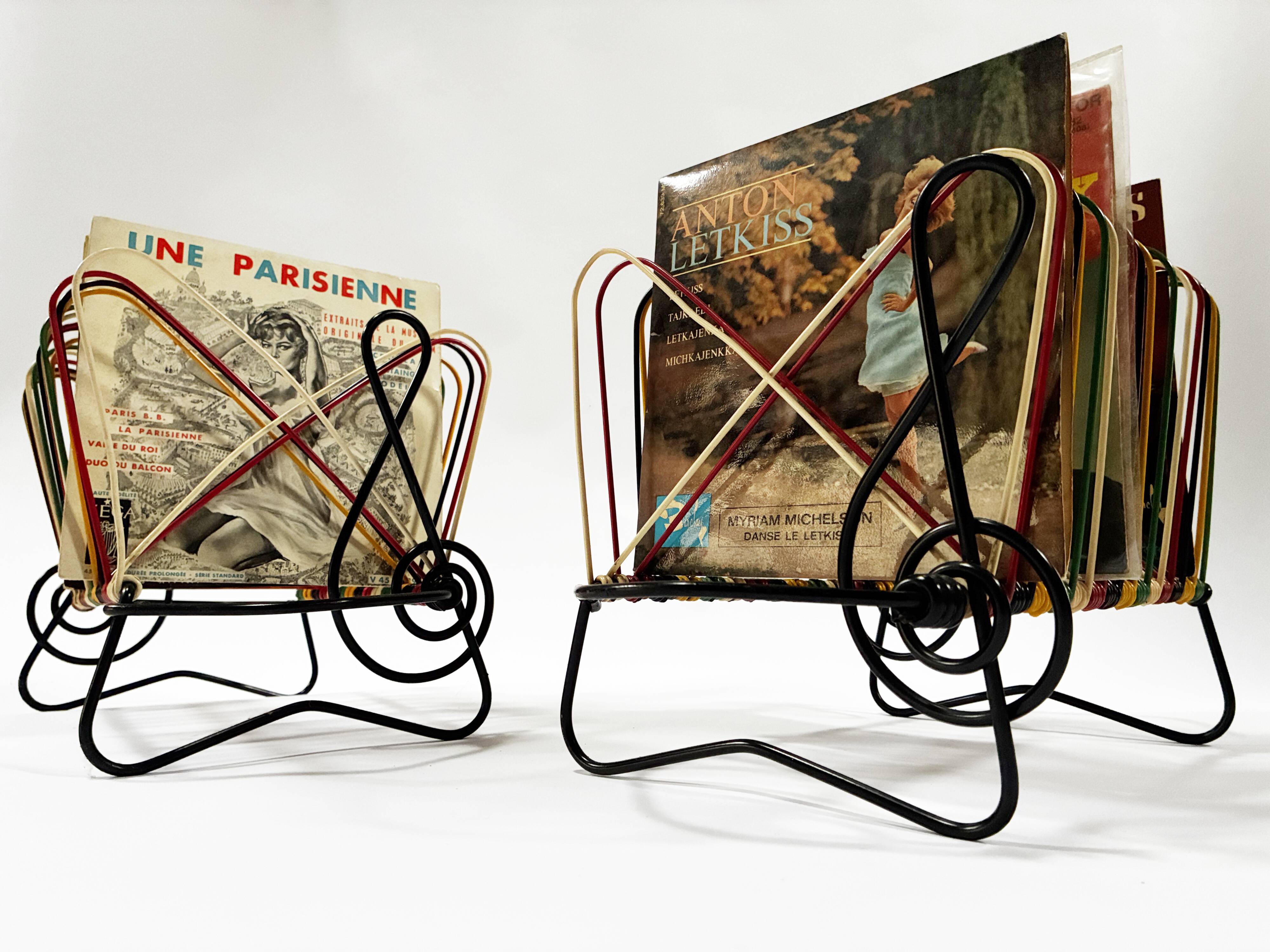 Vintage Vinyl Storage • 45 RPM Holder • Lacquered Metal • Scoubidou • 1950