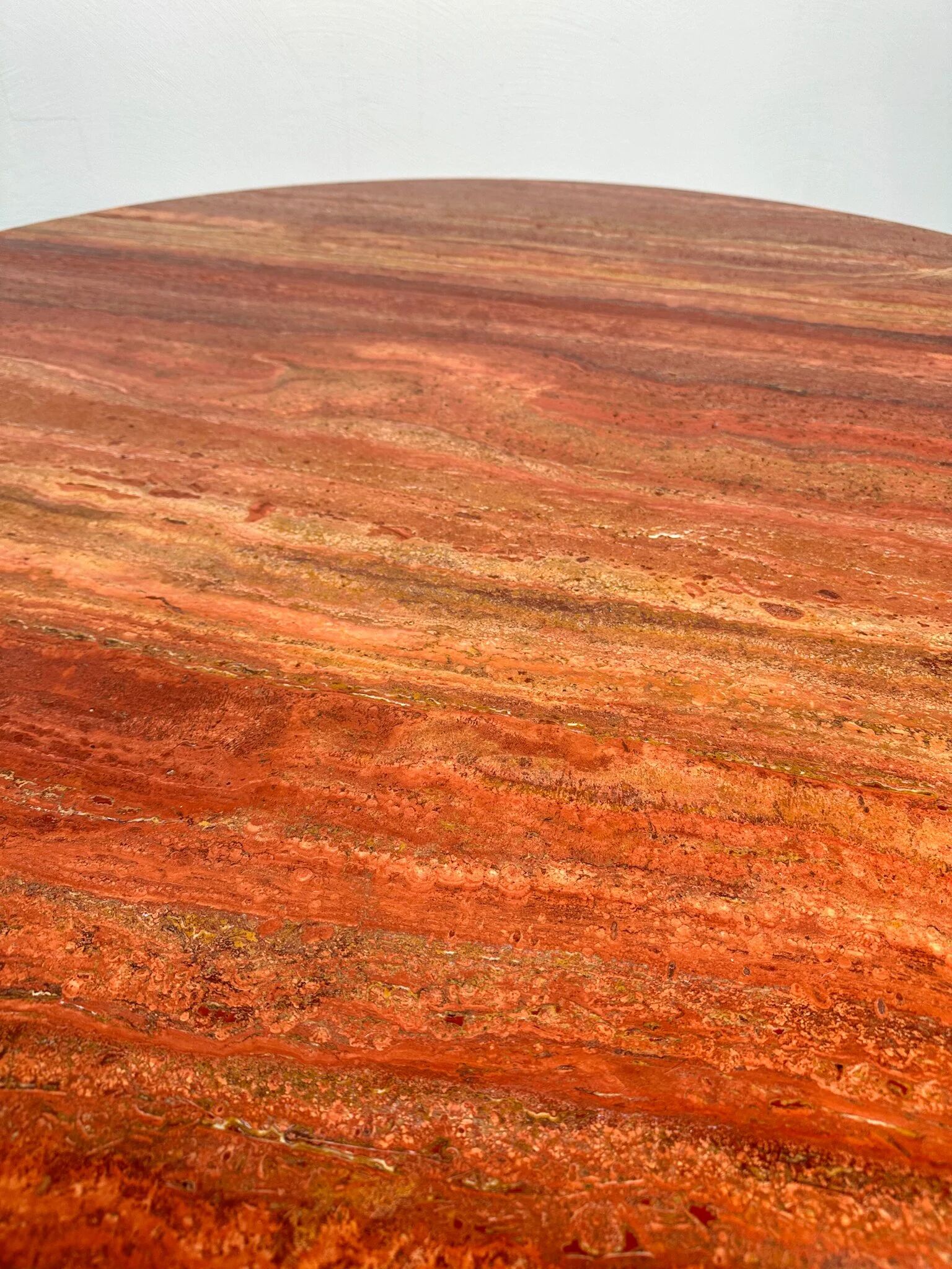 1970s Vintage Extra Large Round Red Travertine Dining Table