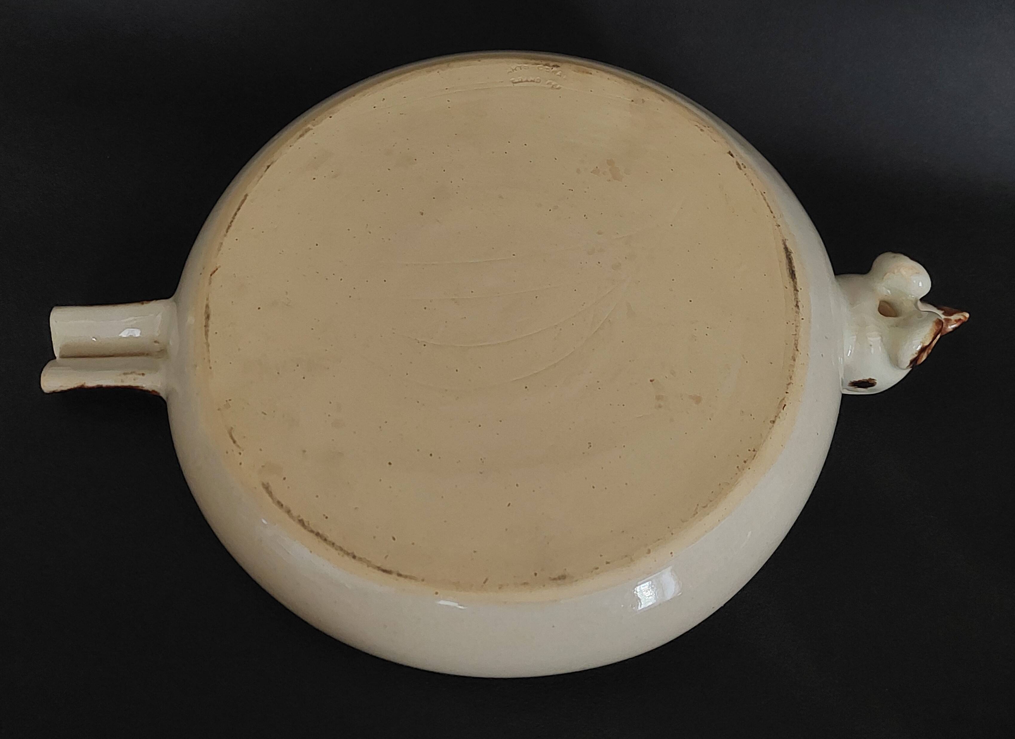 Egg cups with servant, series of eight stoneware signed arts ceram grand feu XX