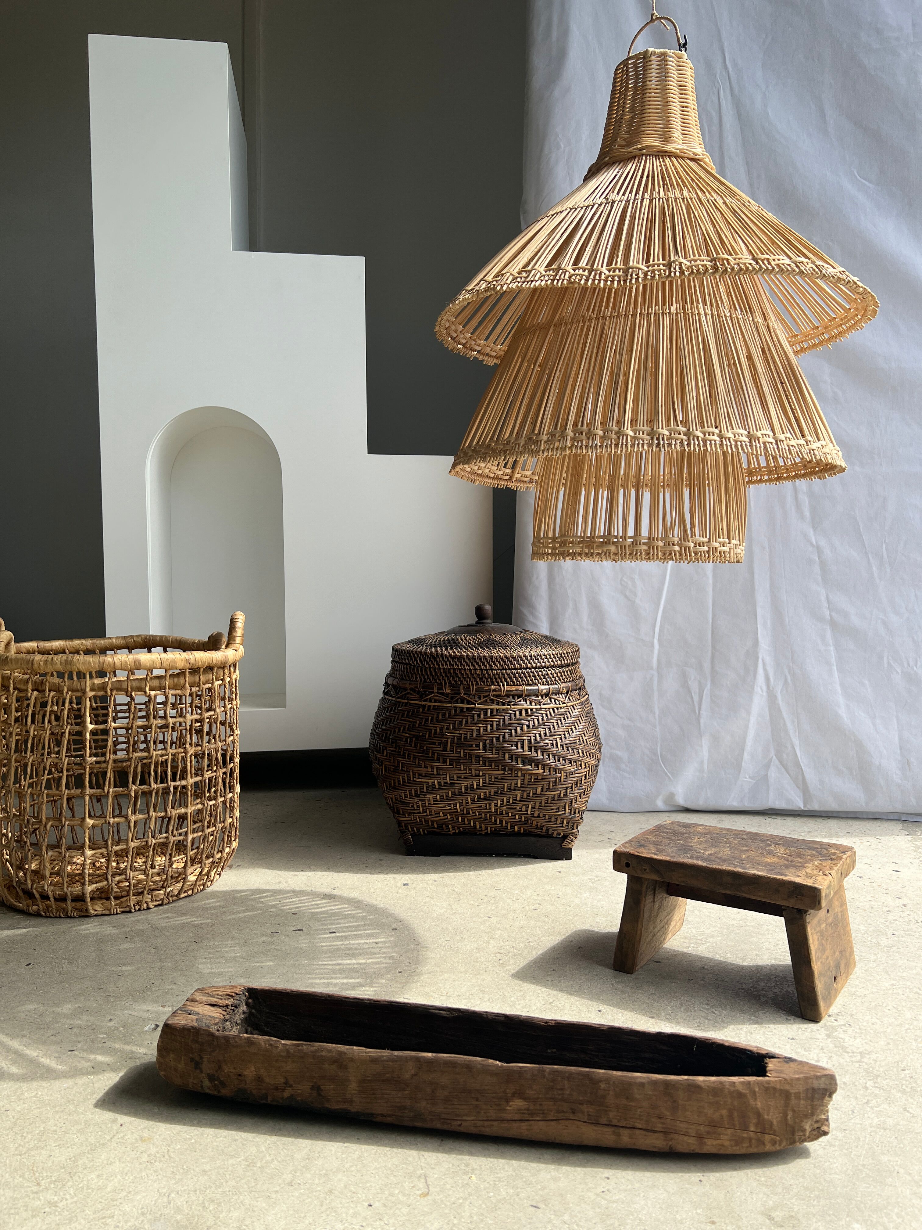 Rattan pendant lamp or light in the shape of an Asian lantern