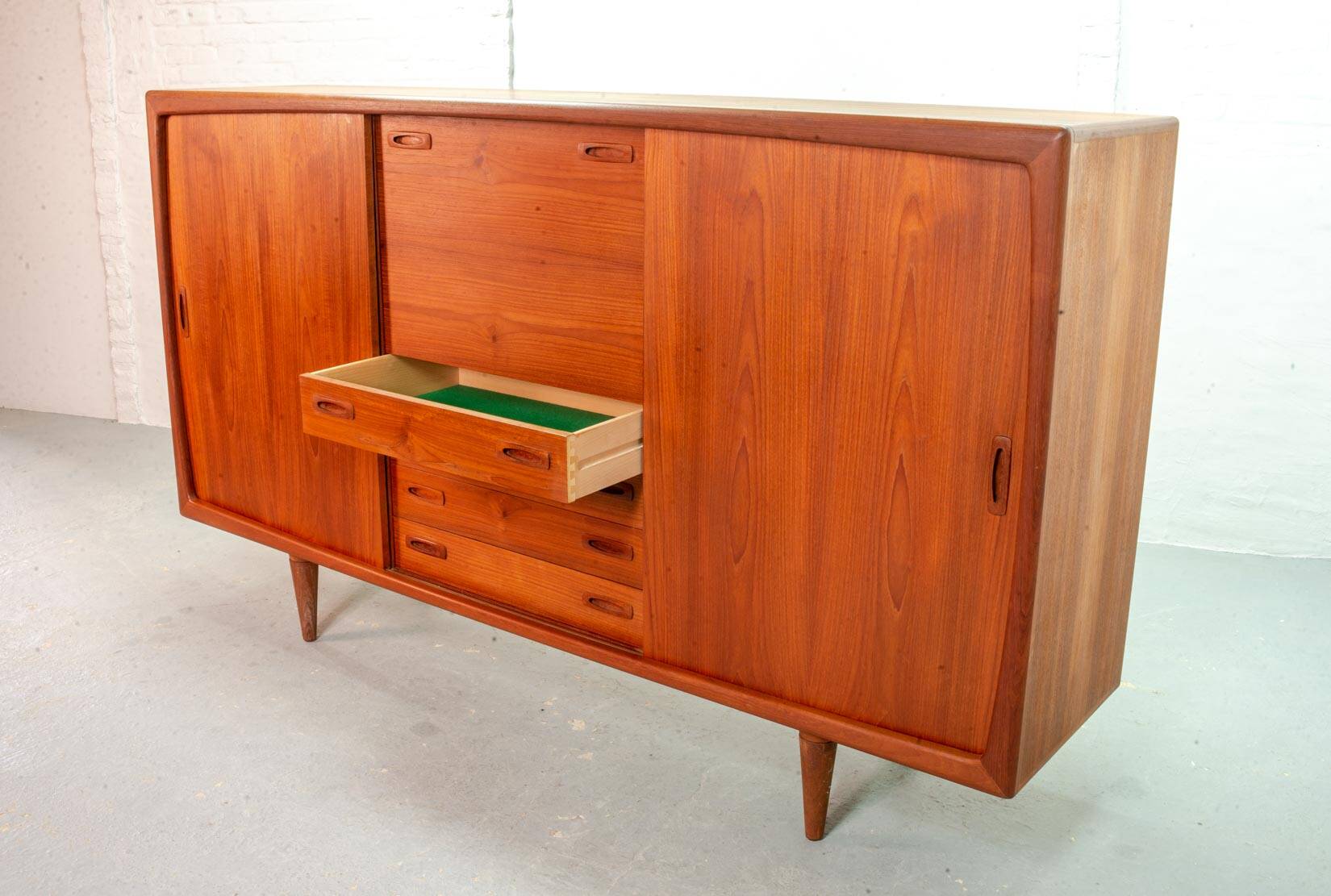 XL HP Hansen Scandinavian Design Teak Wooden Highboard Credenza Denmark 60s