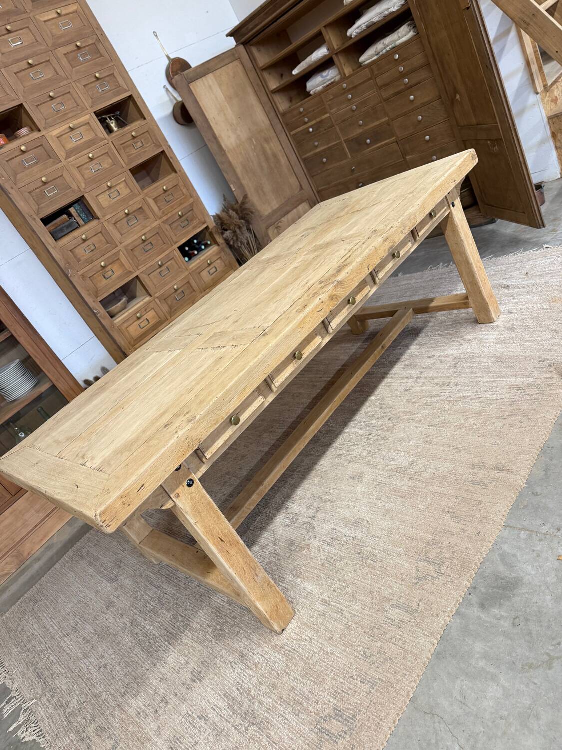 Large farmhouse table with 10 drawers