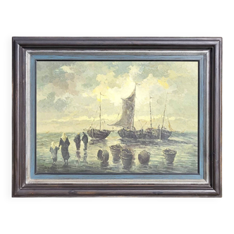 Toile scène de pêche