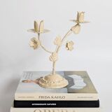 Vintage Italian white painted cast iron candlestick, floral motif, 1970s