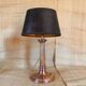 Copper lamp, fabric cable, sewn lampshade and leather.