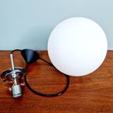 Large pendant lamp in white satin opal glass, Glashütte Limburg, 1970