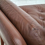 Danish 2-seater sofa, original brown leather, 70s