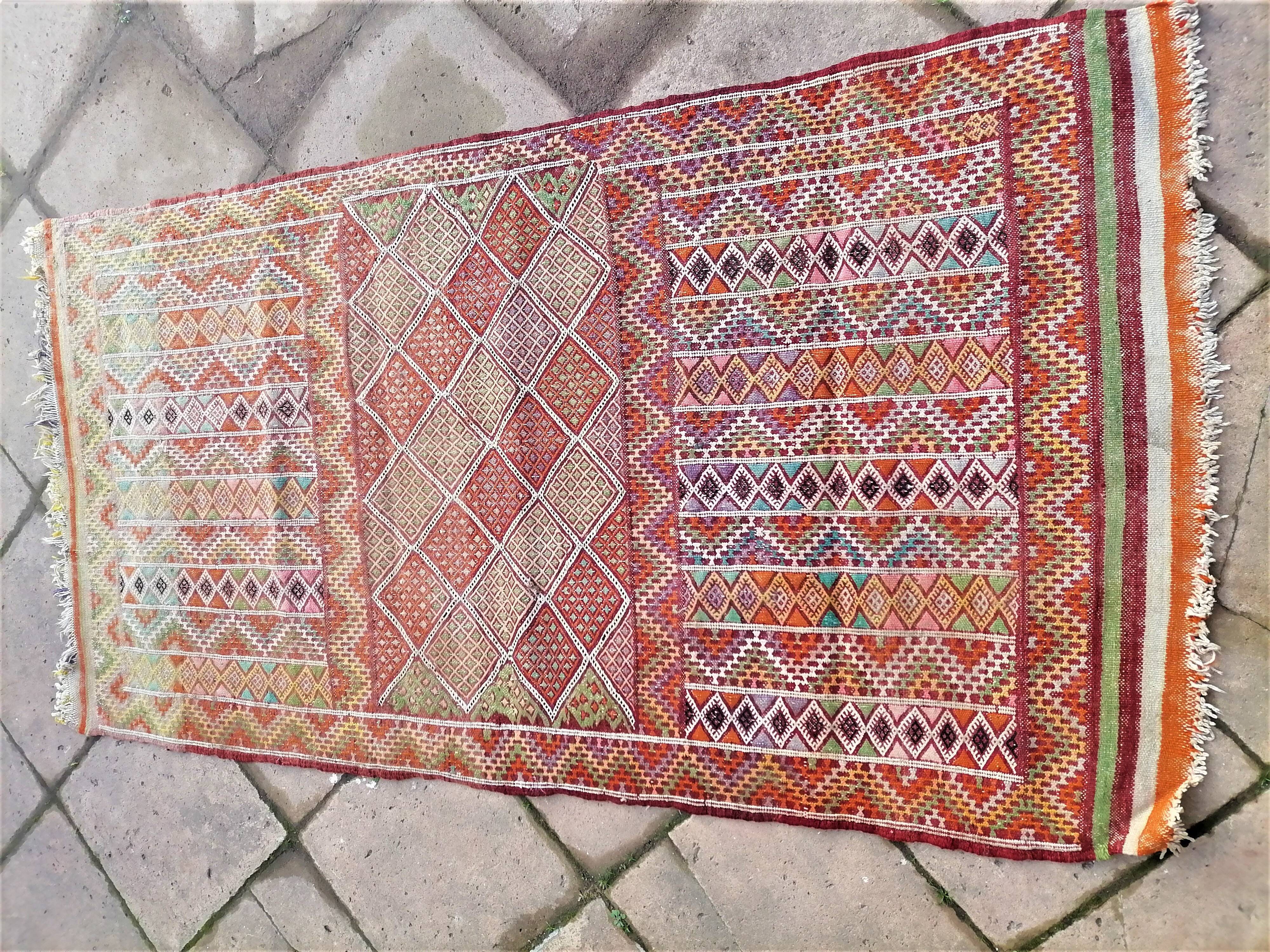 Old kilim handmade wool oriental rug - 150 x 81cm