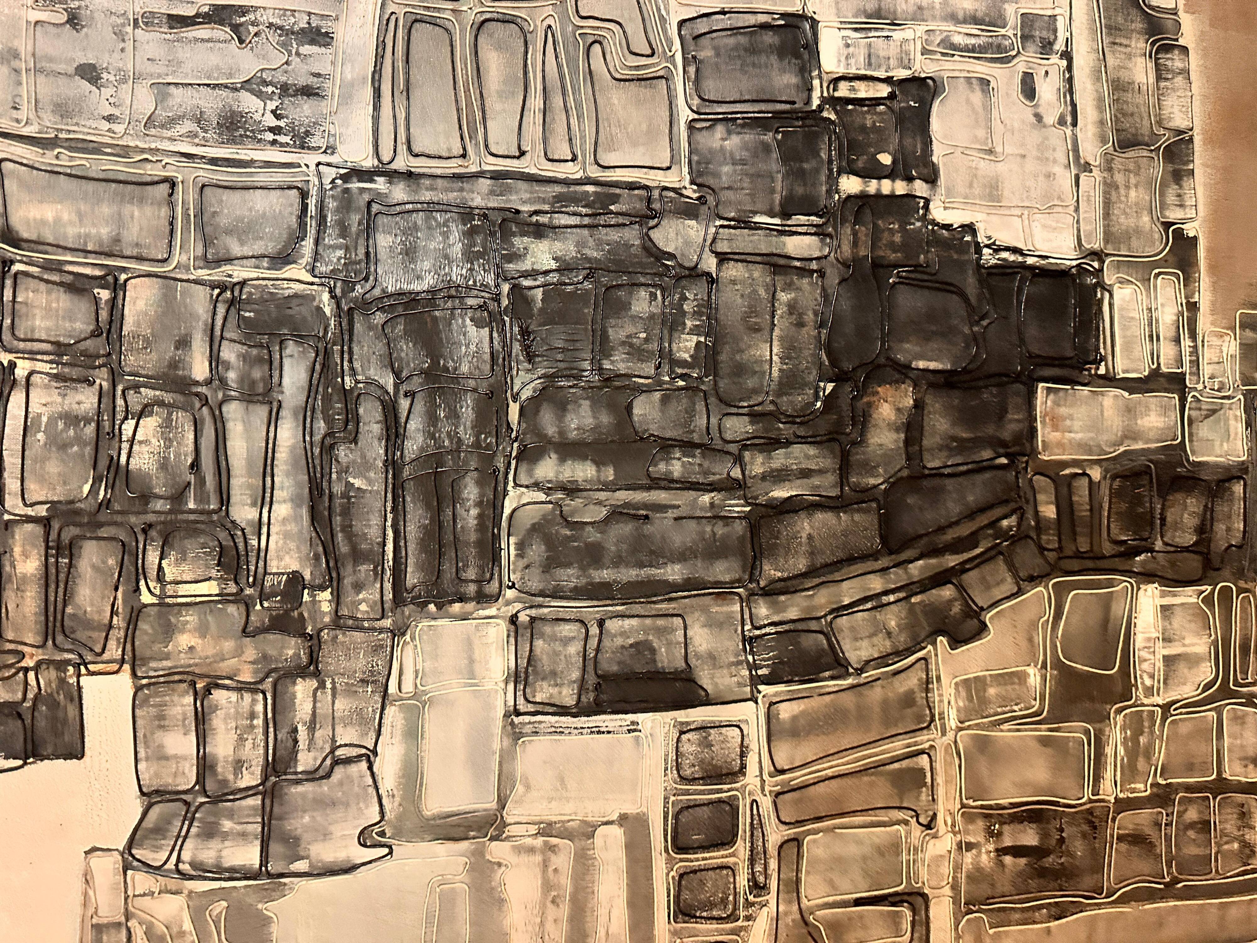 Abstract Mixed-Media Painting, Signed E. Navarra, 1960s