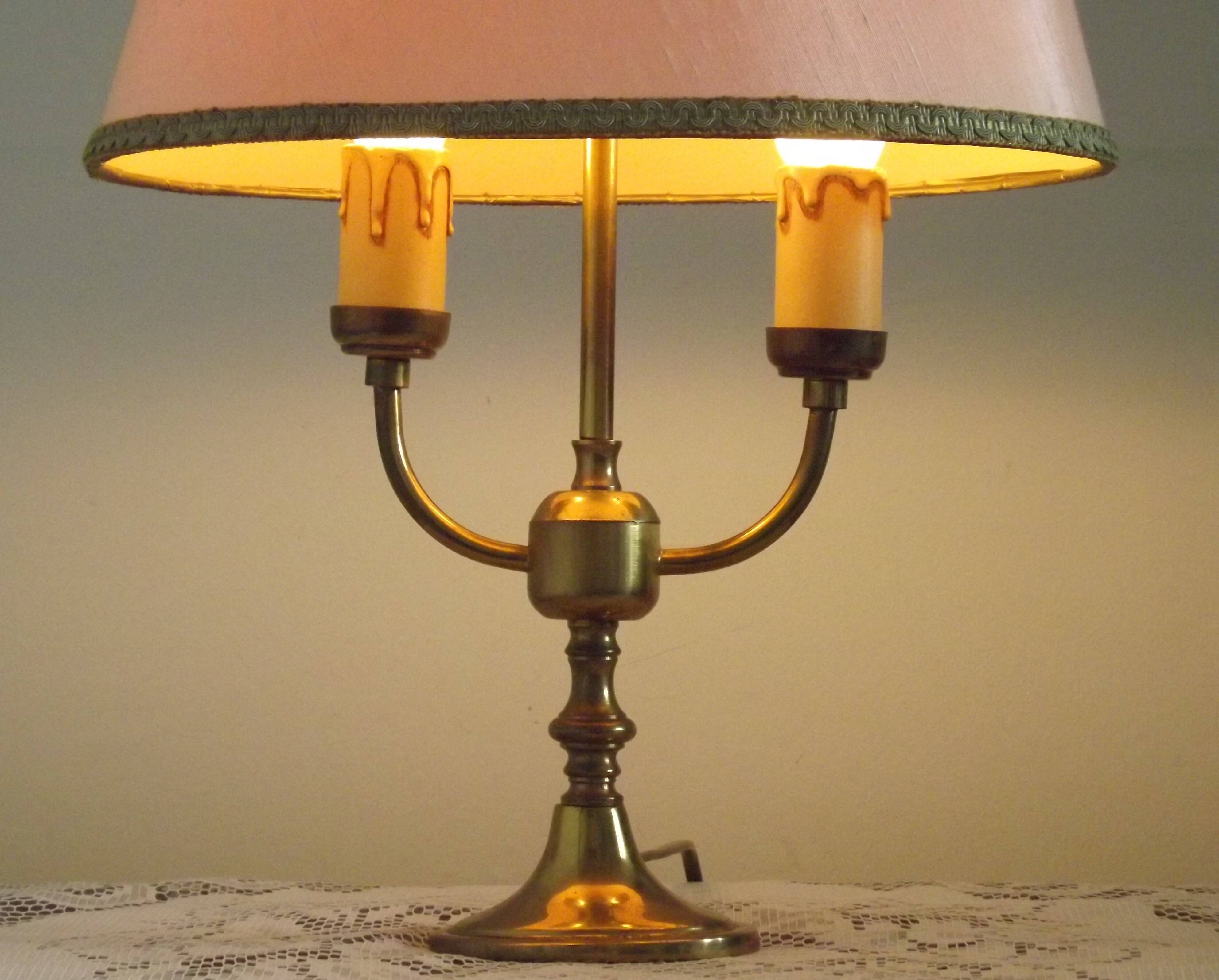 2 Light French Vintage Brass Boulotte Table Lamp With Cream Fabric Shade