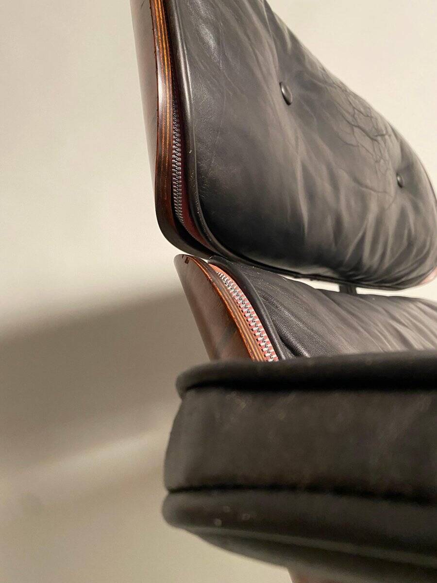 Lounge Chair in Black Leather attributed to Charles Eames for Herman Miller, 1956