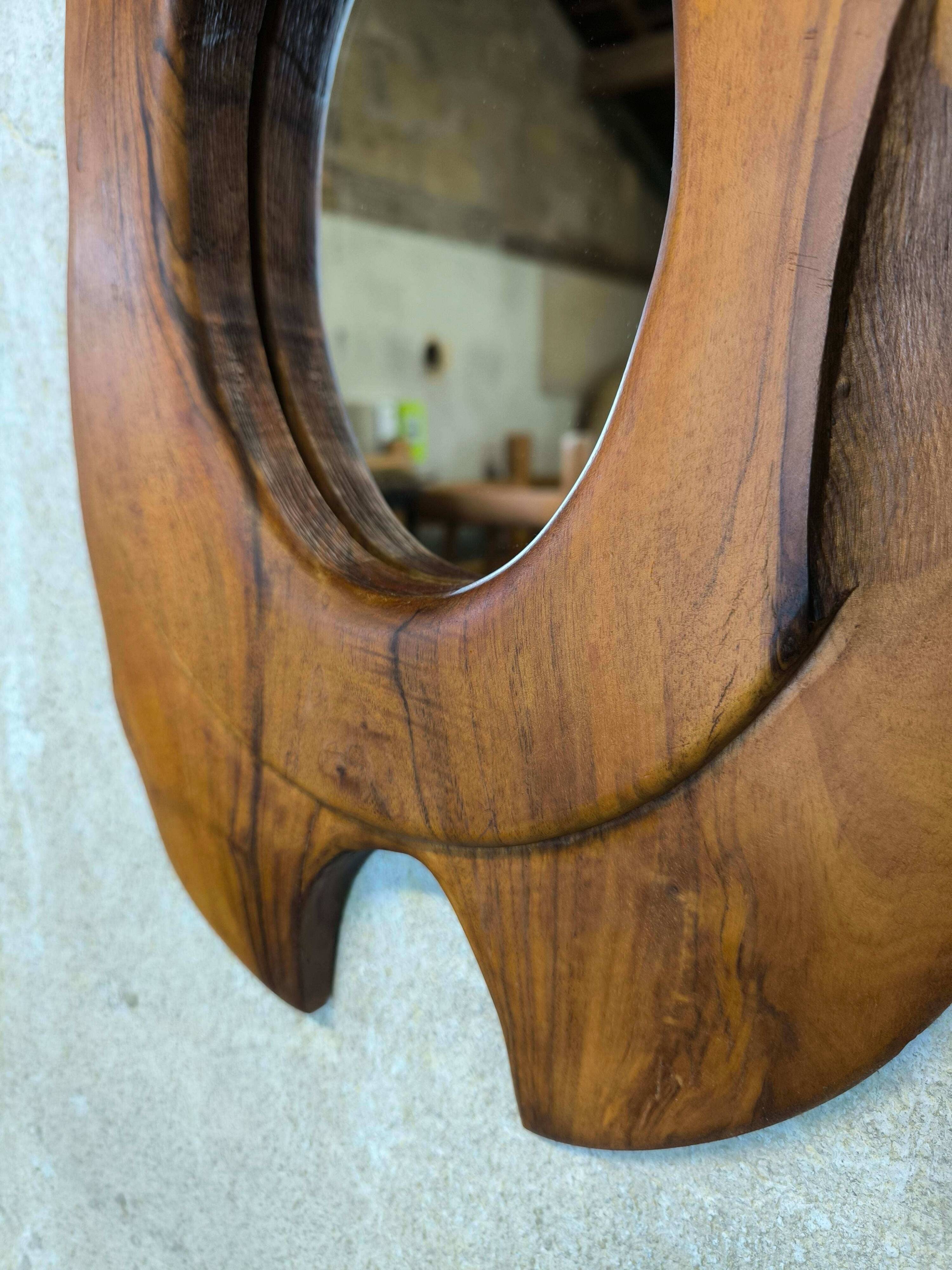 Vintage free-form mirror in solid wood