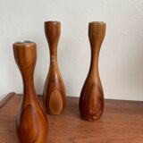 Danish wooden candlestick trio
