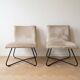 Pair of vintage armchairs in beige velvet and metal