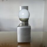 "UGINOX" lamp in steel and white opaline ball from the 70s