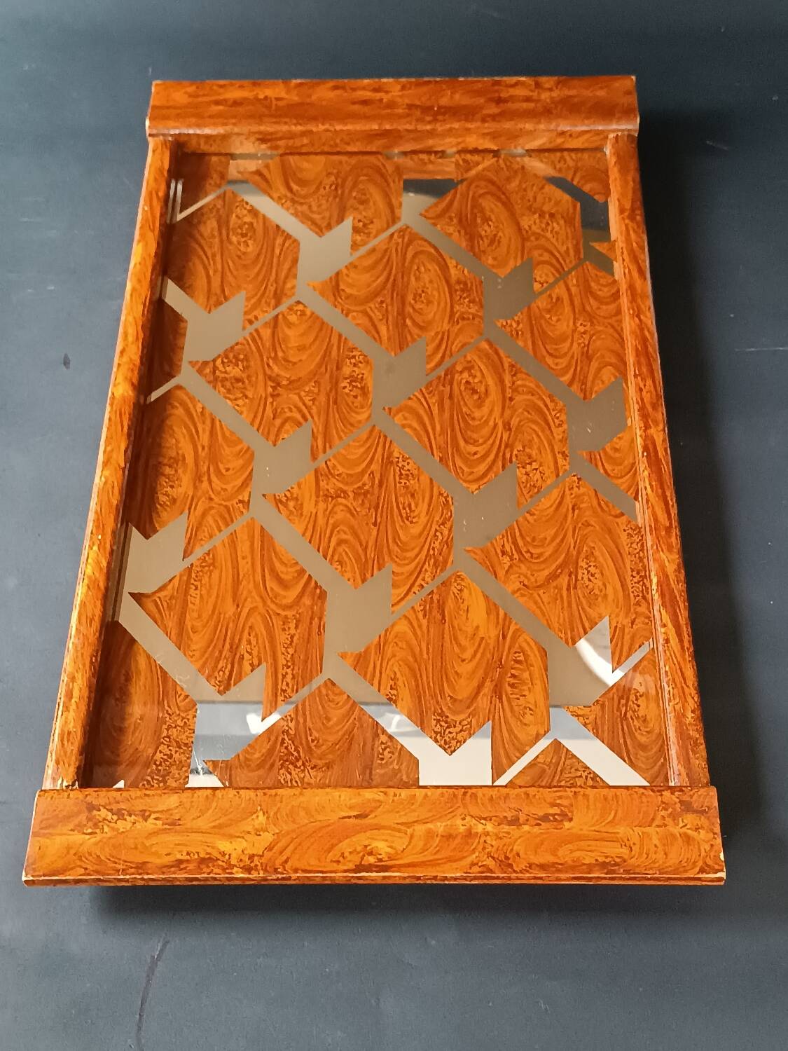 Two wooden and glass trays