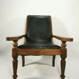 Antique 19th Century Restored British Colonial Plantation Chair Leather Seat