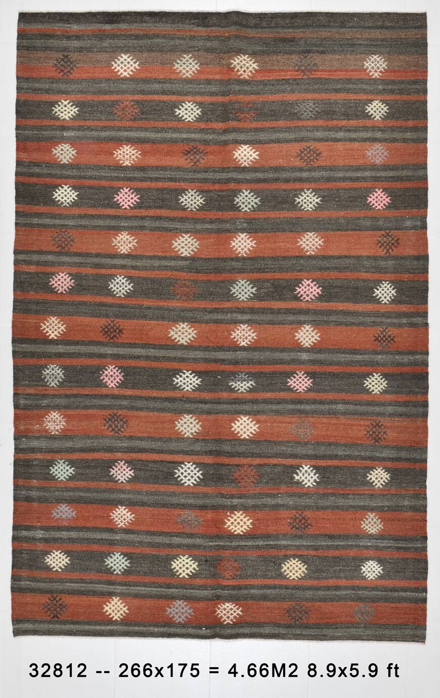 6x9 Green & Red Striped Pattern Kilim Area Rug, 175x266Cm
