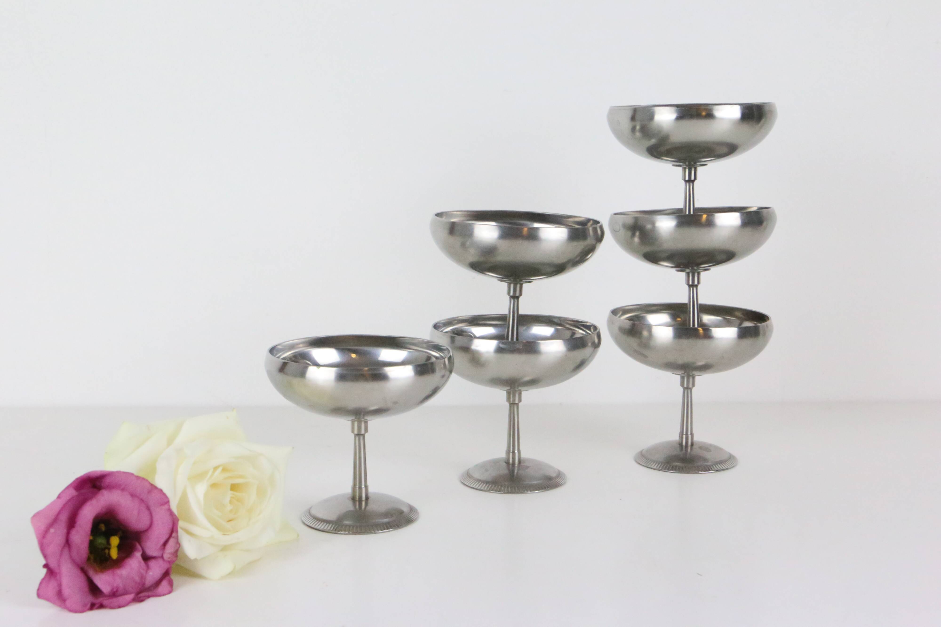 Set of 6 stainless steel bowls by Letang-Remy, vintage French, 1970s