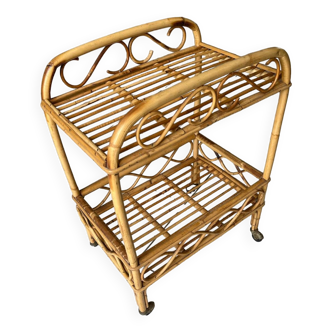 Vintage rattan and bamboo trolley on wheels
