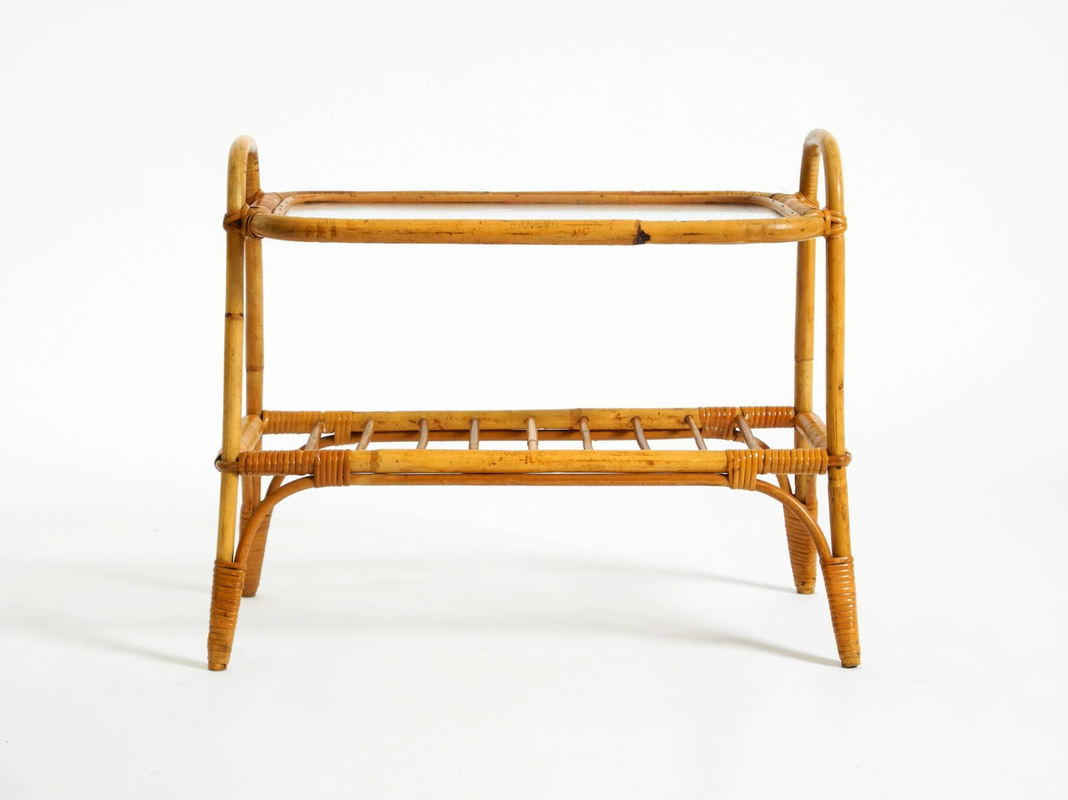 Lovely small Italian 60s bamboo side or coffee table with a iced glass top
