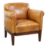 Restored antique Art Deco sheep leather armchair