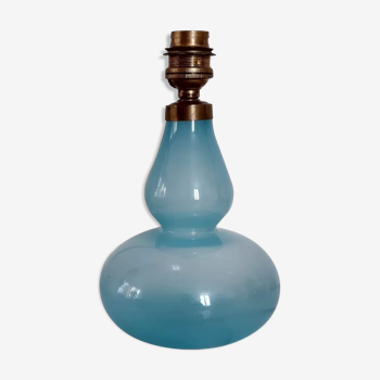 Pied de lampe à poser vintage en opaline bleue