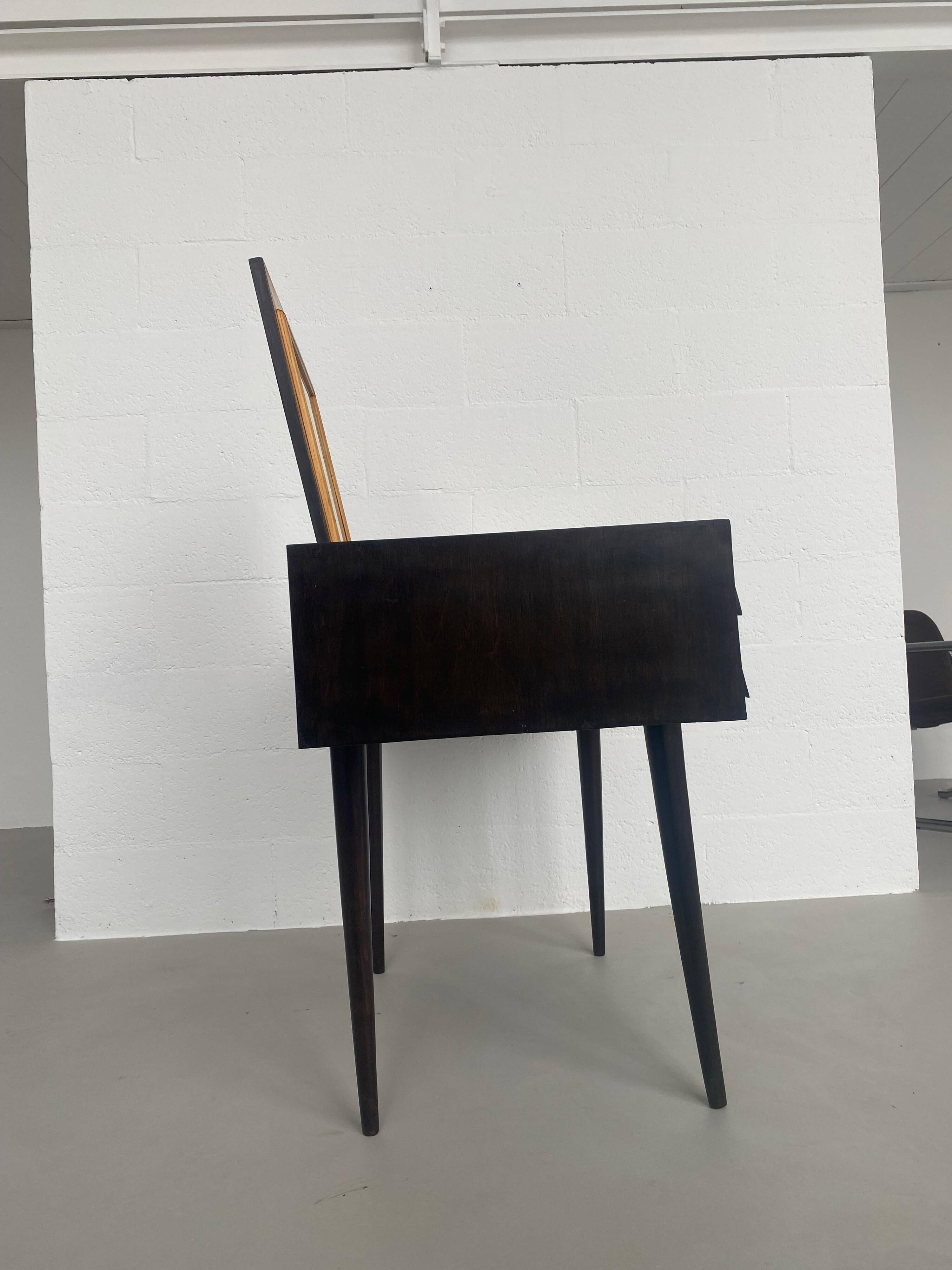 Vintage 1950s Italian Vanity/Desk with Mirror, in Solid Wood, Gio Ponti Style