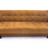 Midcentury modern yellow fabric bouclé sofa, Denmark, 1960s. After restoration.