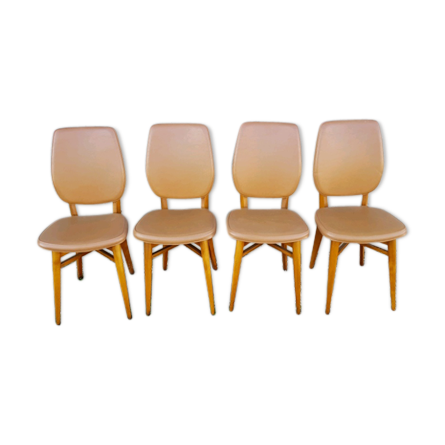 4 chairs wood and leatherette 60s