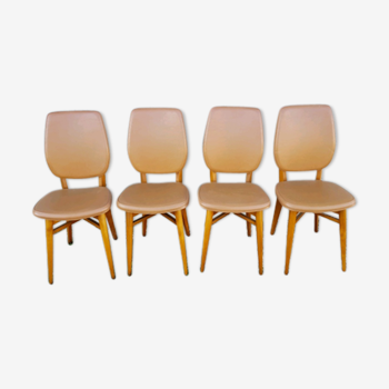 Set de 4 chaises bois et skaï 60's