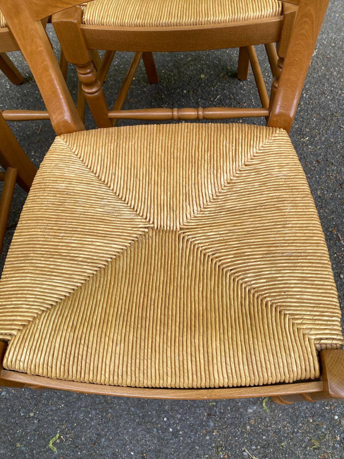 4 solid wood and straw Louis Philippe chairs from the 1960s.
