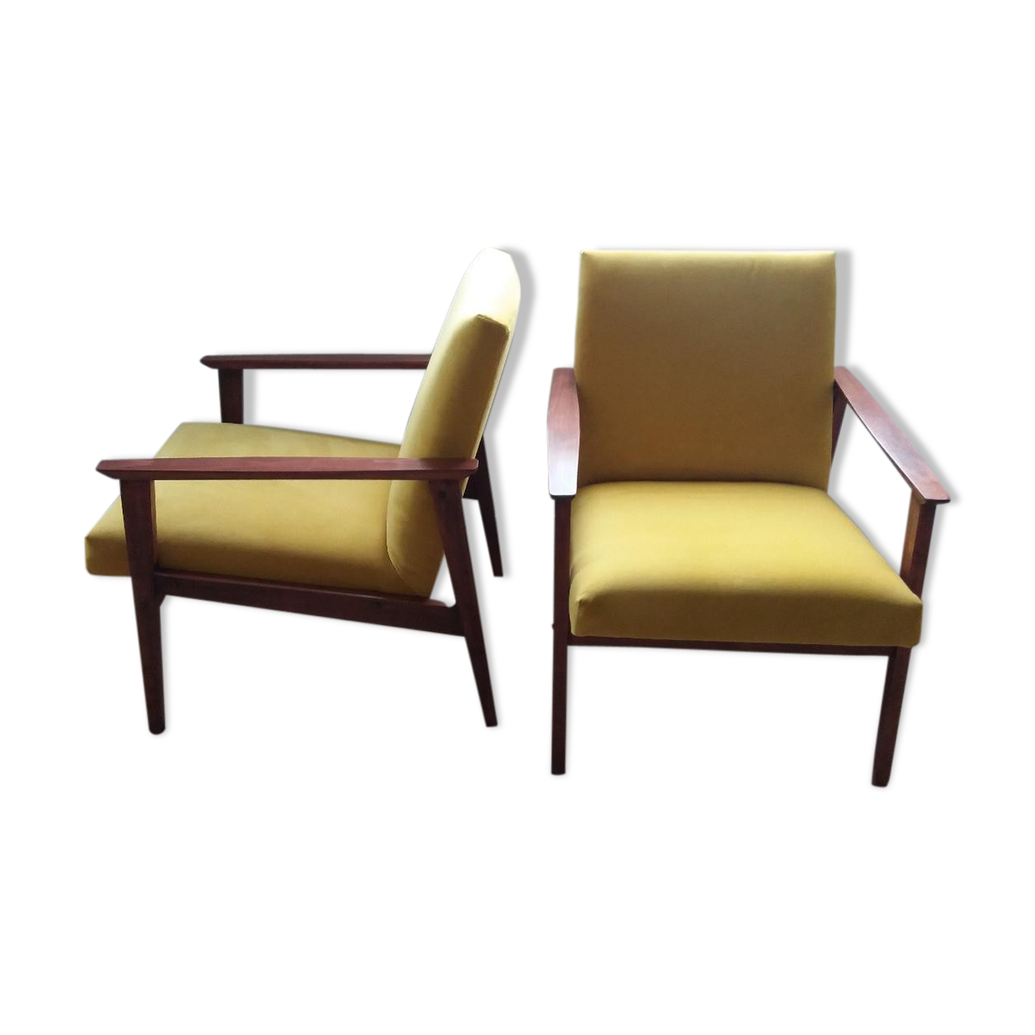 Pair of restored armchairs - yellow velvet