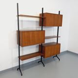 Italian bookcase vintage modular double shelf in teak and metal from the 60s