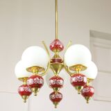 Mid-Century Italian Brass, Opaline & Ceramic Chandelier
