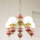 Mid-Century Italian Brass, Opaline & Ceramic Chandelier