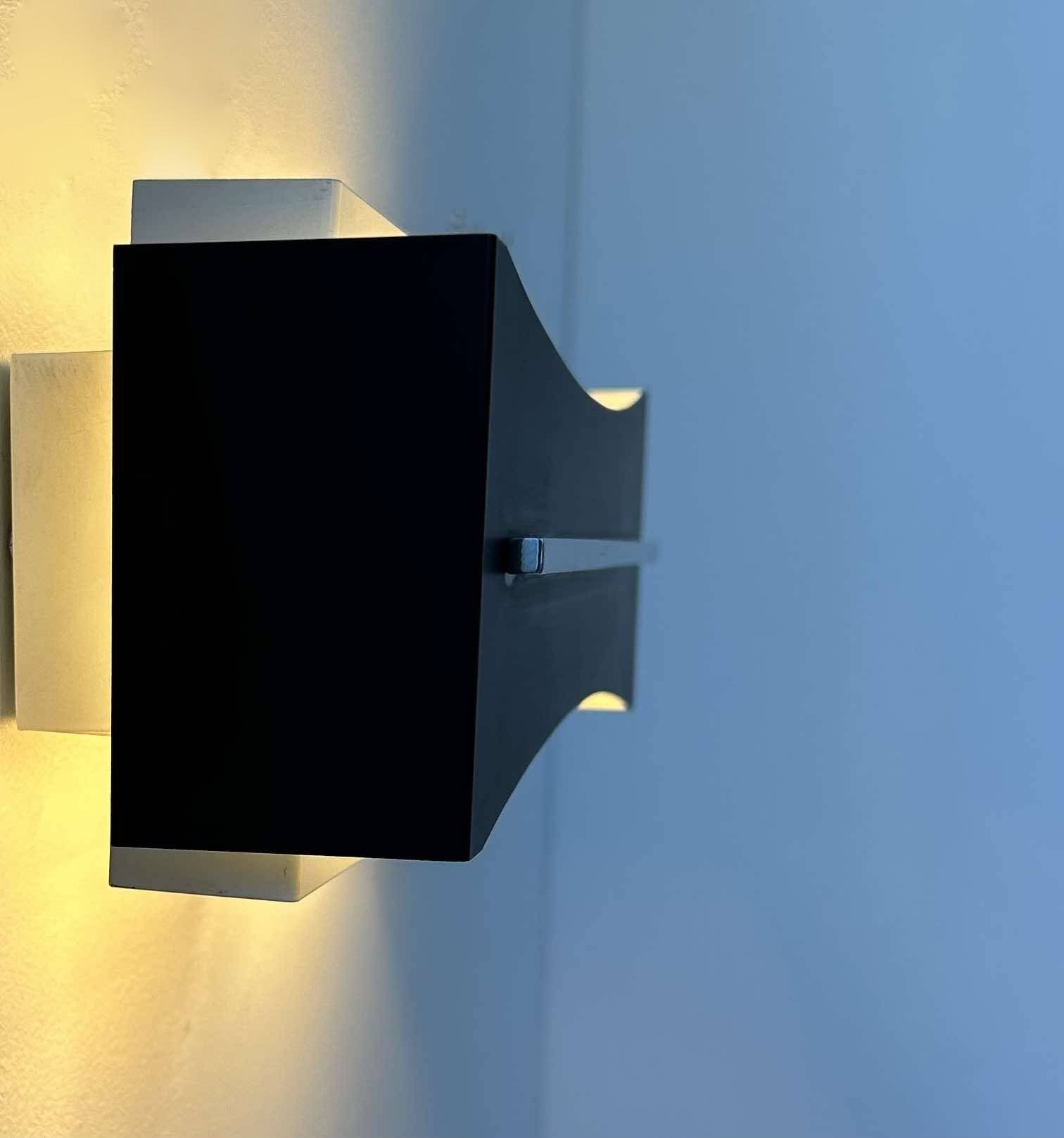 Vintage modernist wall lamp, black, white and chrome, France 1960