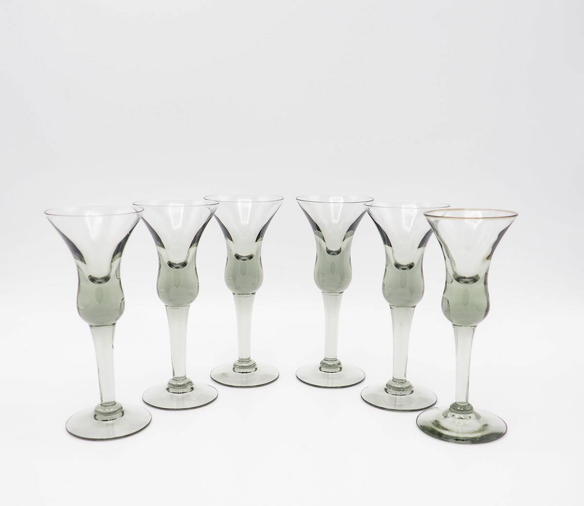Decanter and Cordial Glasses in Grey Smoked Glass from Holmegaard Denmark, 1950s, Set of 7