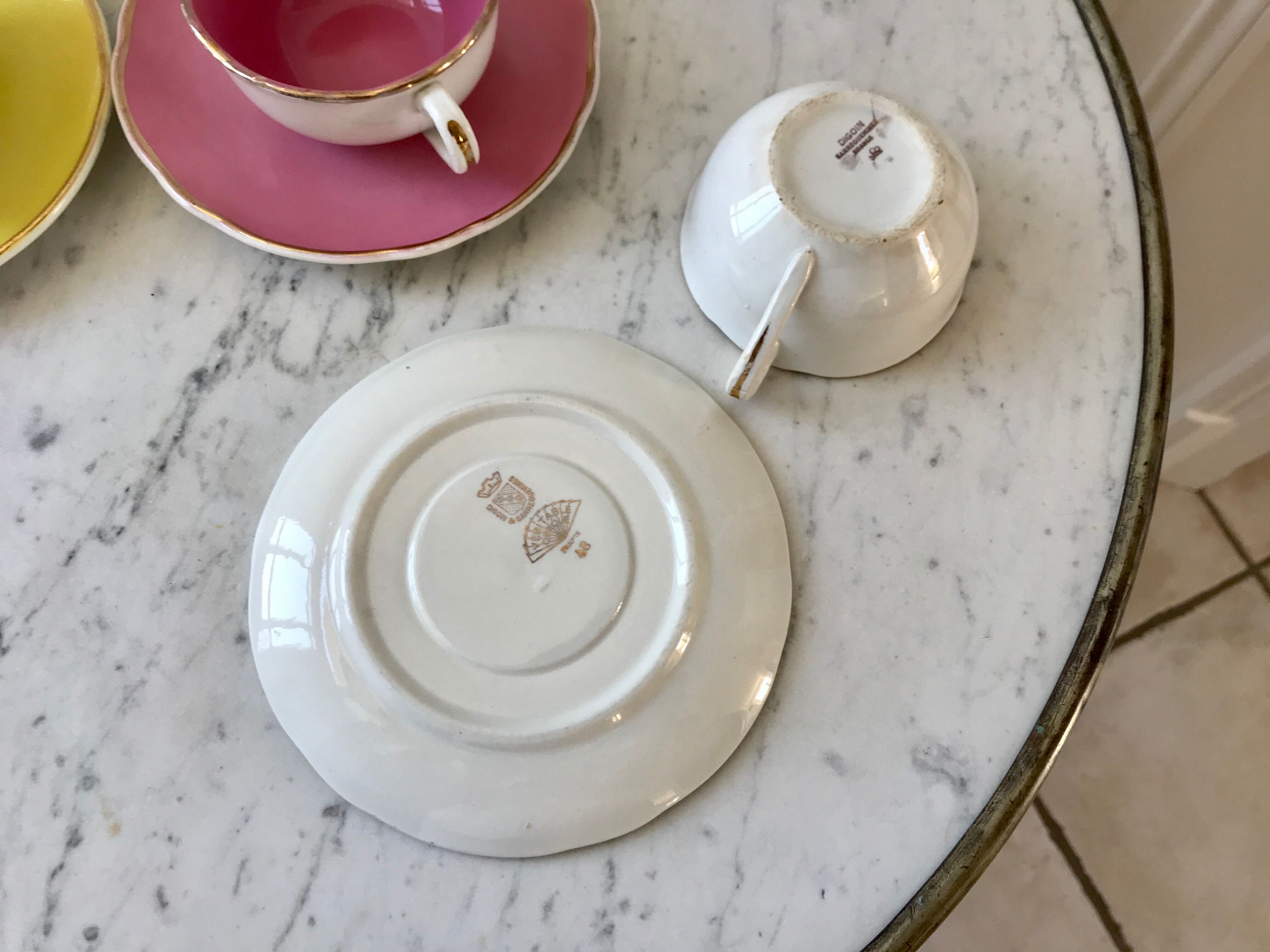 Set of 4 cups Digoin Sarreguemines pastel years 50-60