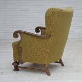 1960s, Danish armchair, furniture cotton/wool fabric, solid oak wood.