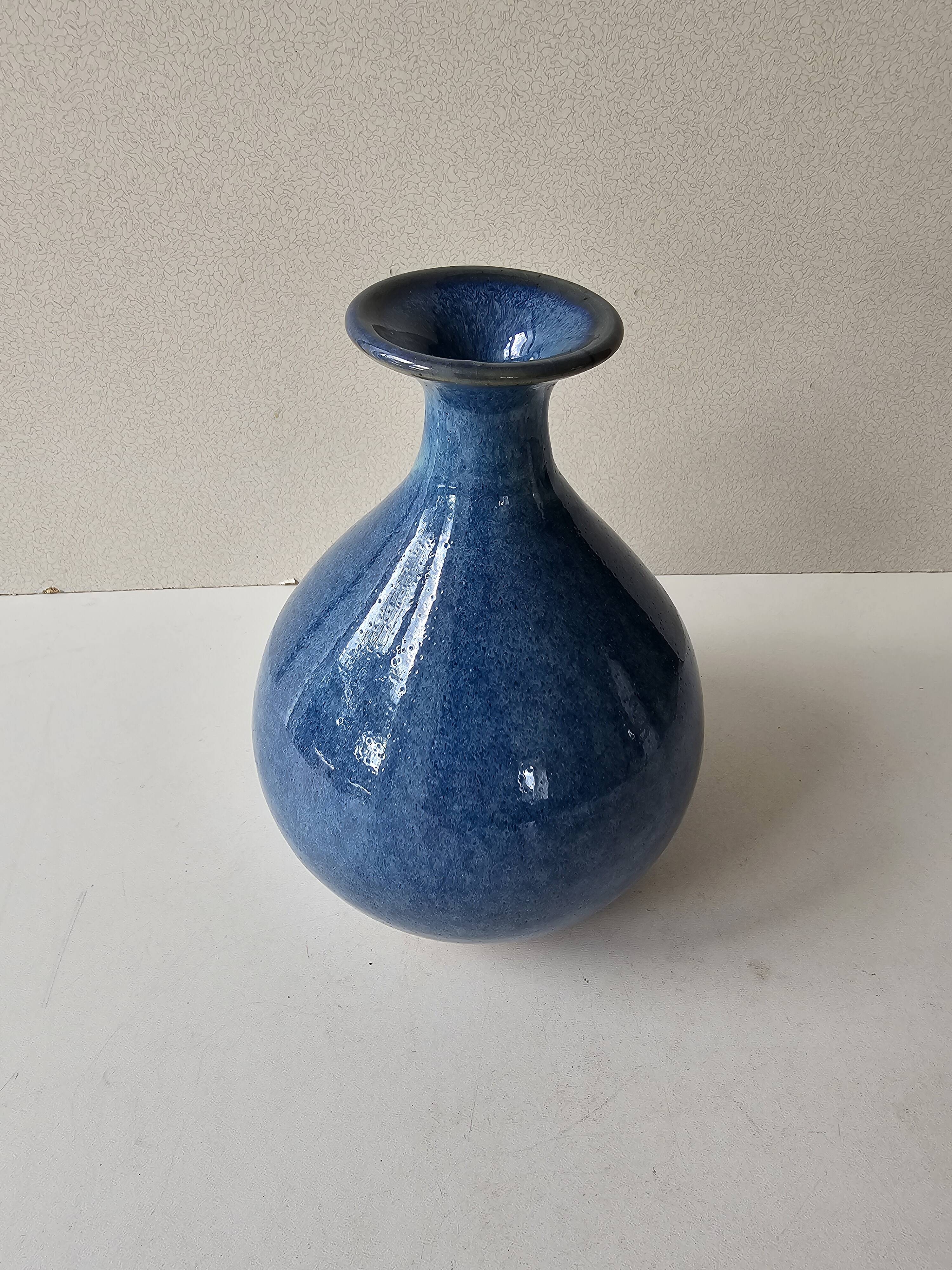 Blue ceramic ball vase (pictogram signature to be identified)