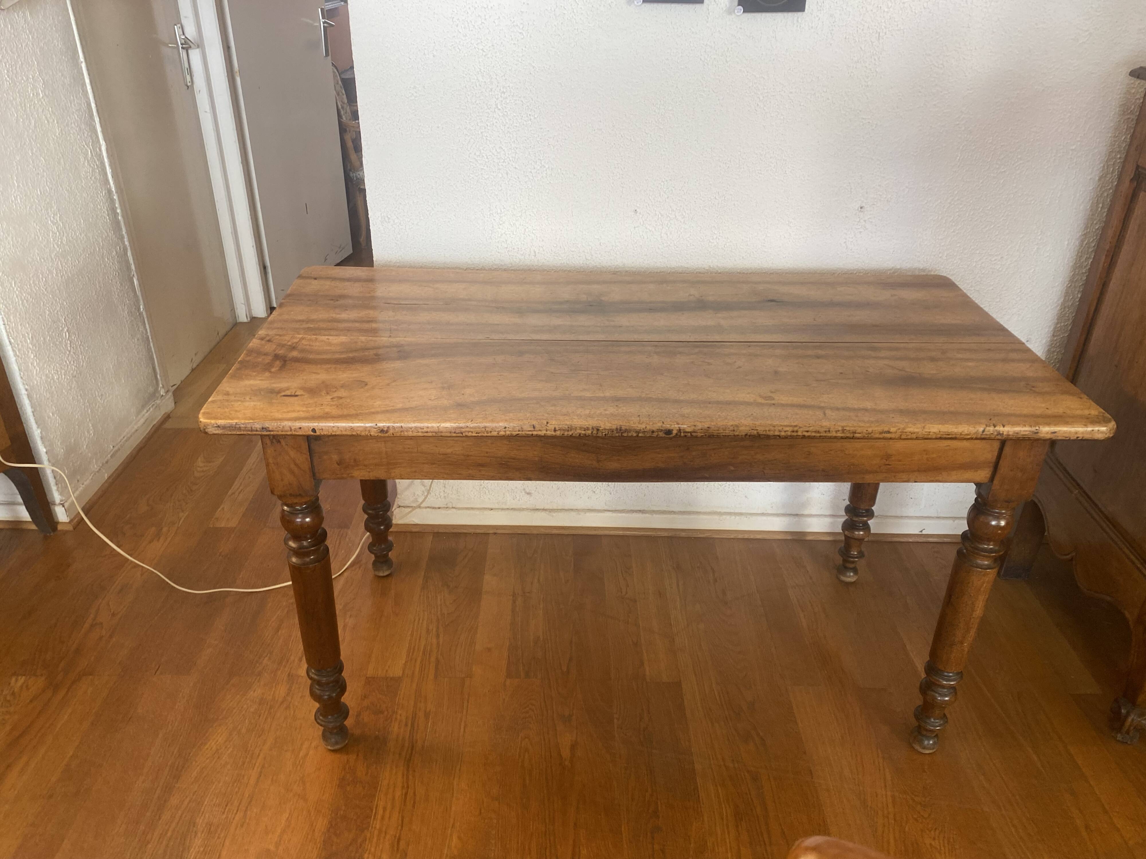 Walnut bistro table, turned legs, beautiful patina.