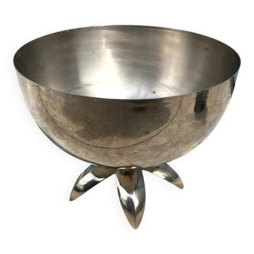 Bol à champagne en métal français des années 50 avec base sculpturale en pétales.