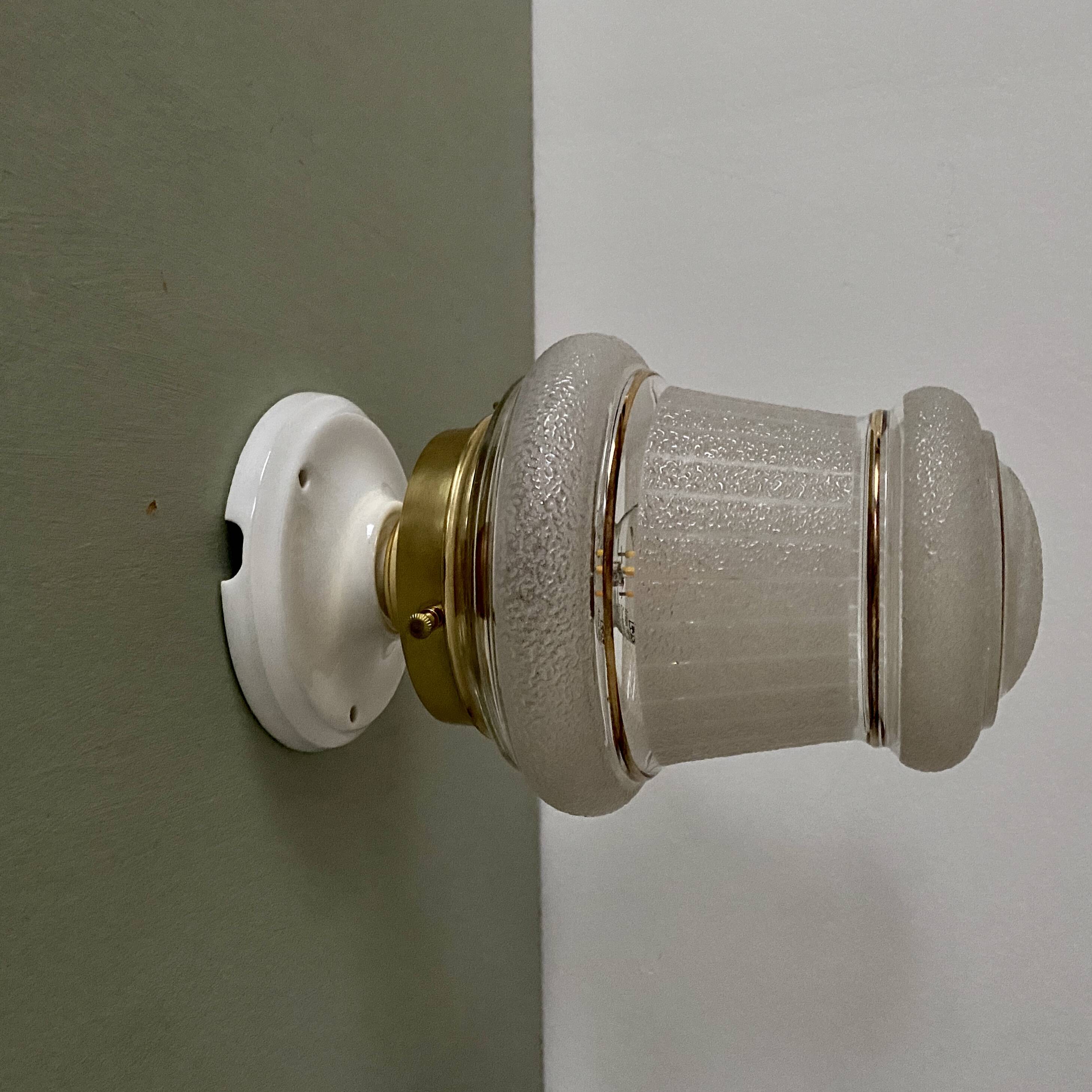 Vintage art deco globe wall or ceiling light in white and gold granite glass