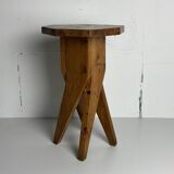 Midcentury brutalist artisanal rustic handcrafted stool, France 1960s
